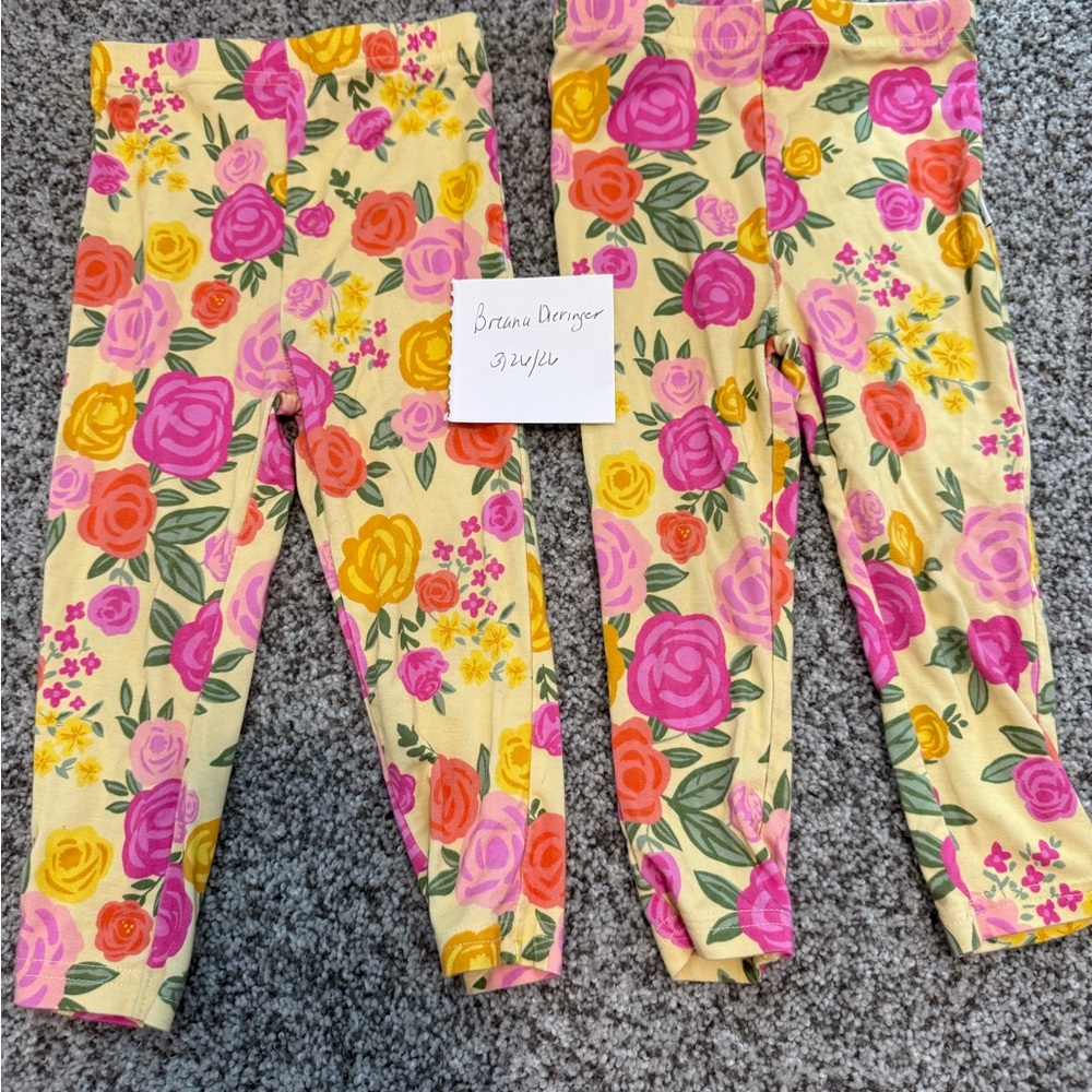Little Sleepies Yellow Floral Leggings with Pink & Orange Roses
